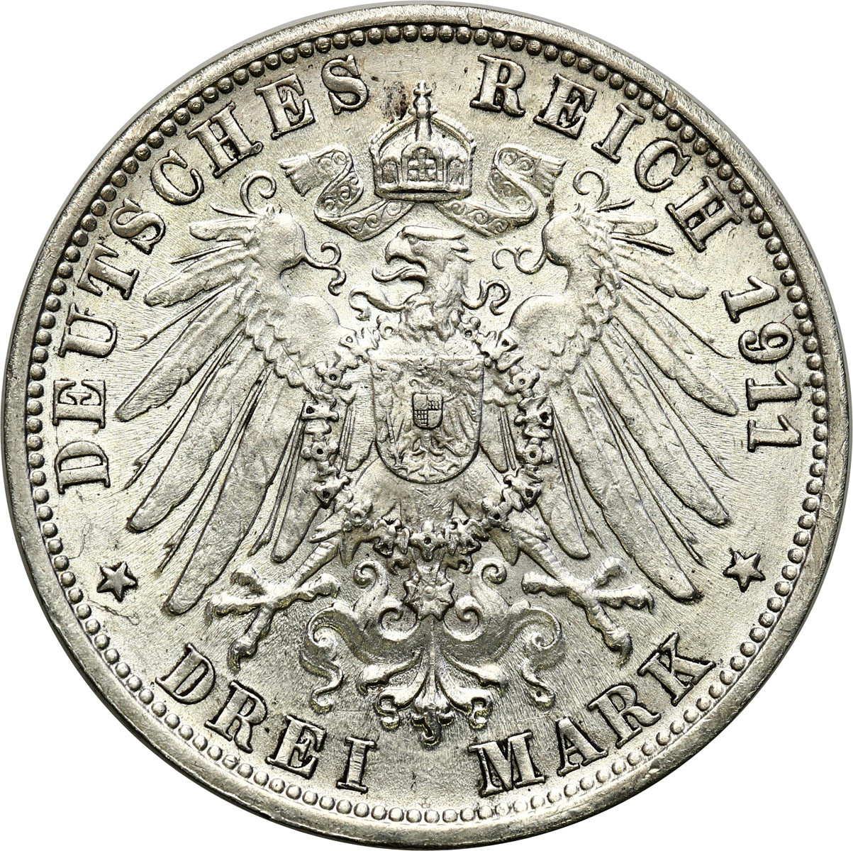 Niemcy, Wirtembergia. 3 marki 1911 F, Stuttgart – PIĘKNE